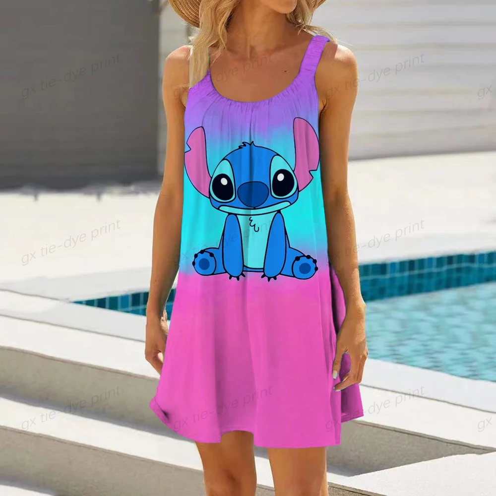 

Женские летние платья с вышивкой 2022, модные женские сарафаны Disney, мультяшное платье-комбинация, пляжное платье без рукавов с открытой спиной и принтом