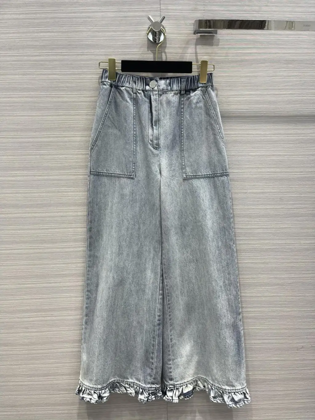 Spring and summer new products lotus leaf lace large straight leg jeans super nice upper body