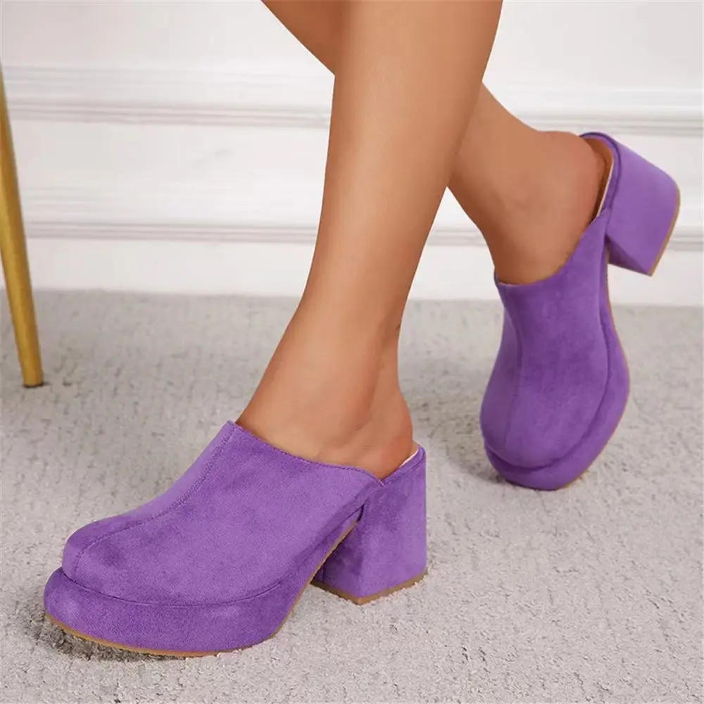 

2023 Women's Brand Mules Pumps Platform Purple Square Heeled Modern Lady Summer Slipper Shoes