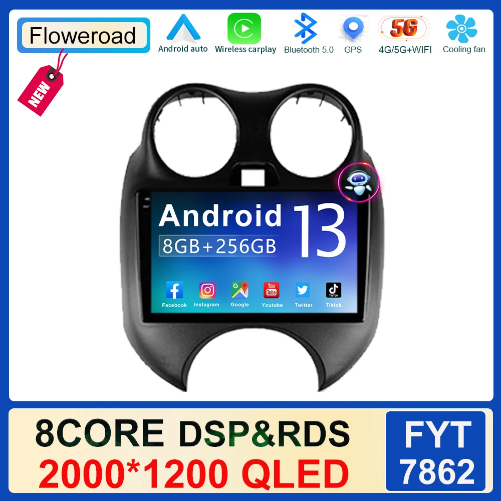 

2K SCREEN For Nissan March K13 2010-2013 Multimedia Video Player Navigation Stereo Carplay GPS Android No 2din 2 din dvd 8+128G