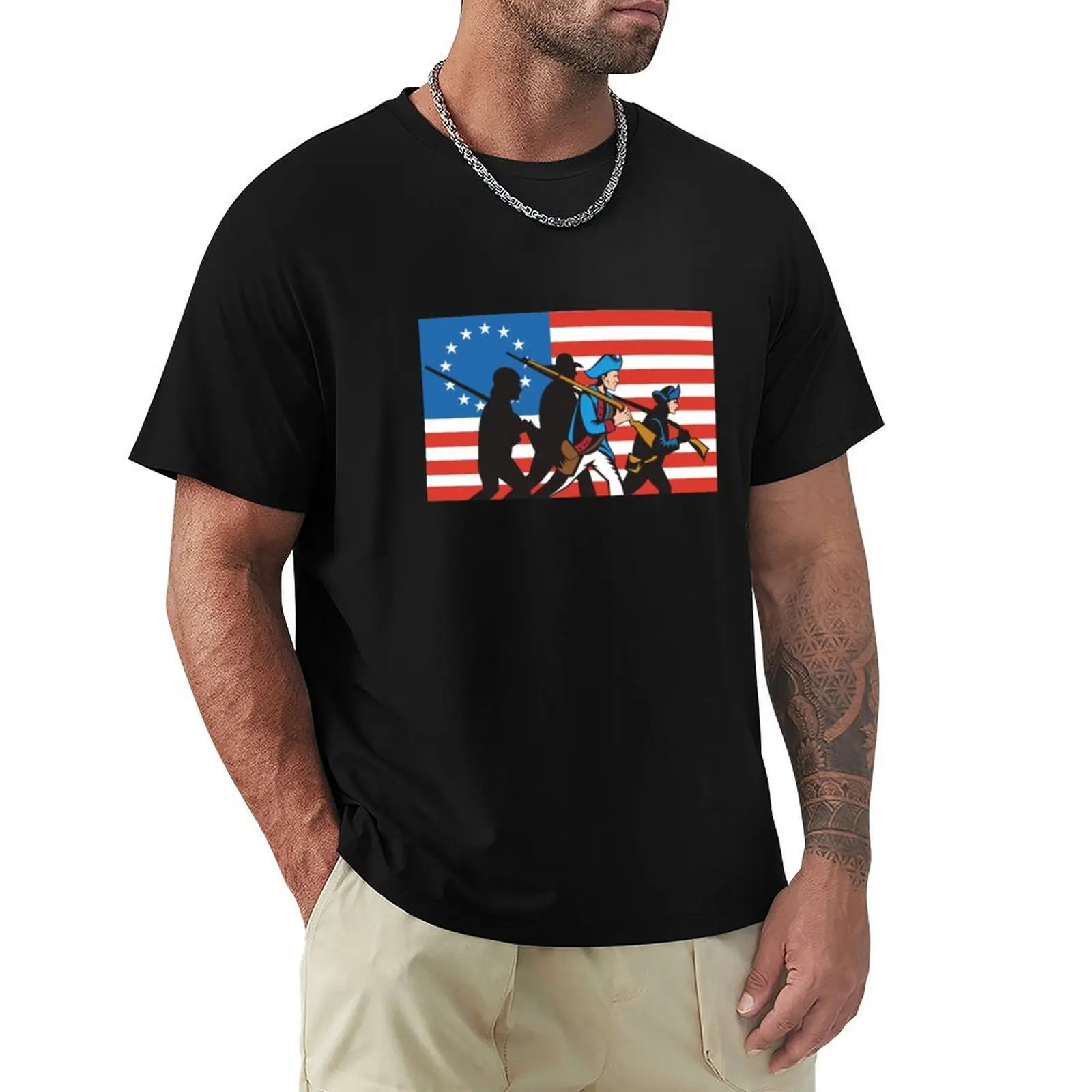 Фото Футболка BETSY ROSS FLAG WITH SOLDIERS, повседневная, с коротким рукавом, для отдыха. №1