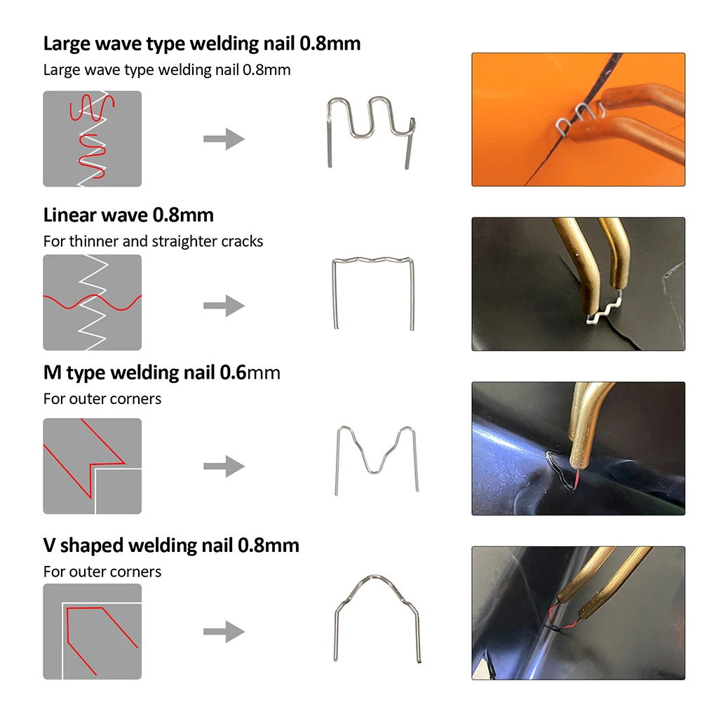 

100PCS Plastic Repair Machine Welding Staples 0.6 0.8mm Carbon Steel Silver For Car Bumpers/Dashboards/Lamp Holders Repair Kit