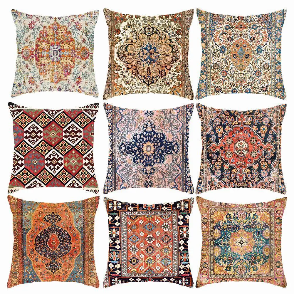 

Bohemian Patterns Linen Cushions Multicolors Abstract 45x45cm Print Decorative Geometry Pillows Ethnic R7k4