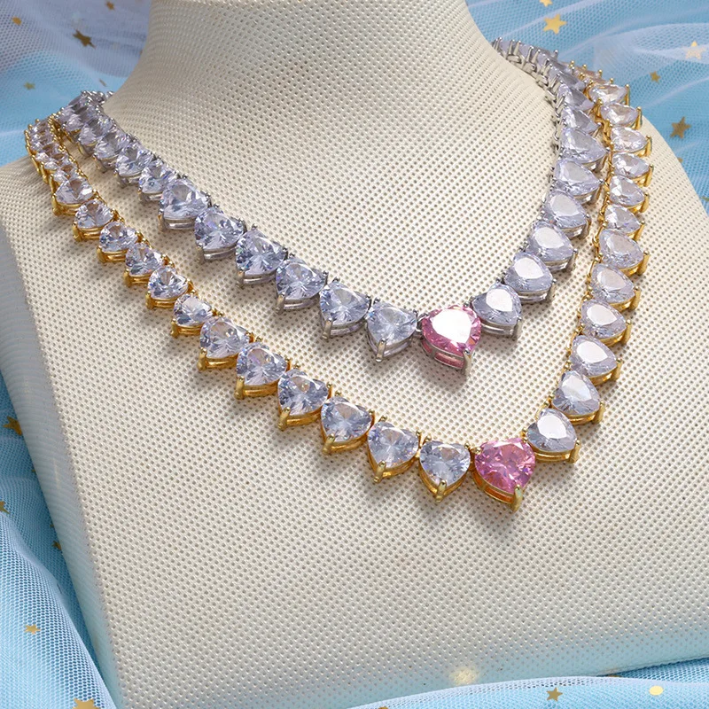 

New Pink Zircon Peach Necklace Copper Chain Set Gold Fashion Jewelry Luxury and Valuable Fashion Accessories Ladies Necklace
