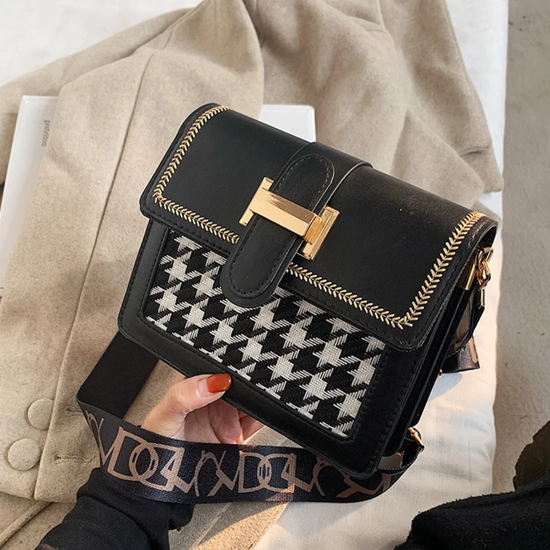 

Small Bags For Women 2022 Embroidered Designer Shoulder Bag Houndstooth Messenger Casual PU Leather Bag Sac A Main Femme Torba