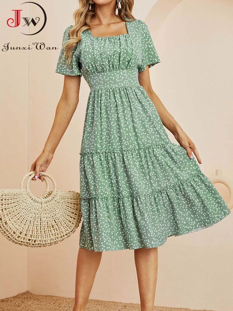 Летнее шифоновое длинное платье для женщин с принтом в горошек Повседневное