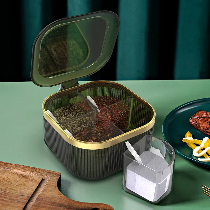 

Light luxury kitchen supplies multi-functional seasoning box combination four-grid set seasoning jar seasoning box to send spoon