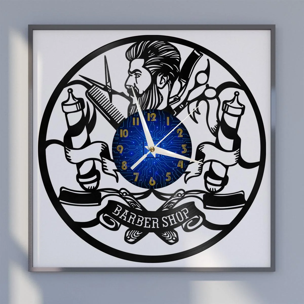 

Barber Shop Professional Hair Stylist Vinyl Wall Clock, Vinyl Record Clock Wall Art Silent & Non-ticking