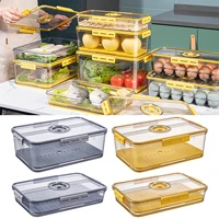 kitchen refrigerator food storage box with lid and drain plastic food container kitchen organizer for fish meat fruit vegetable