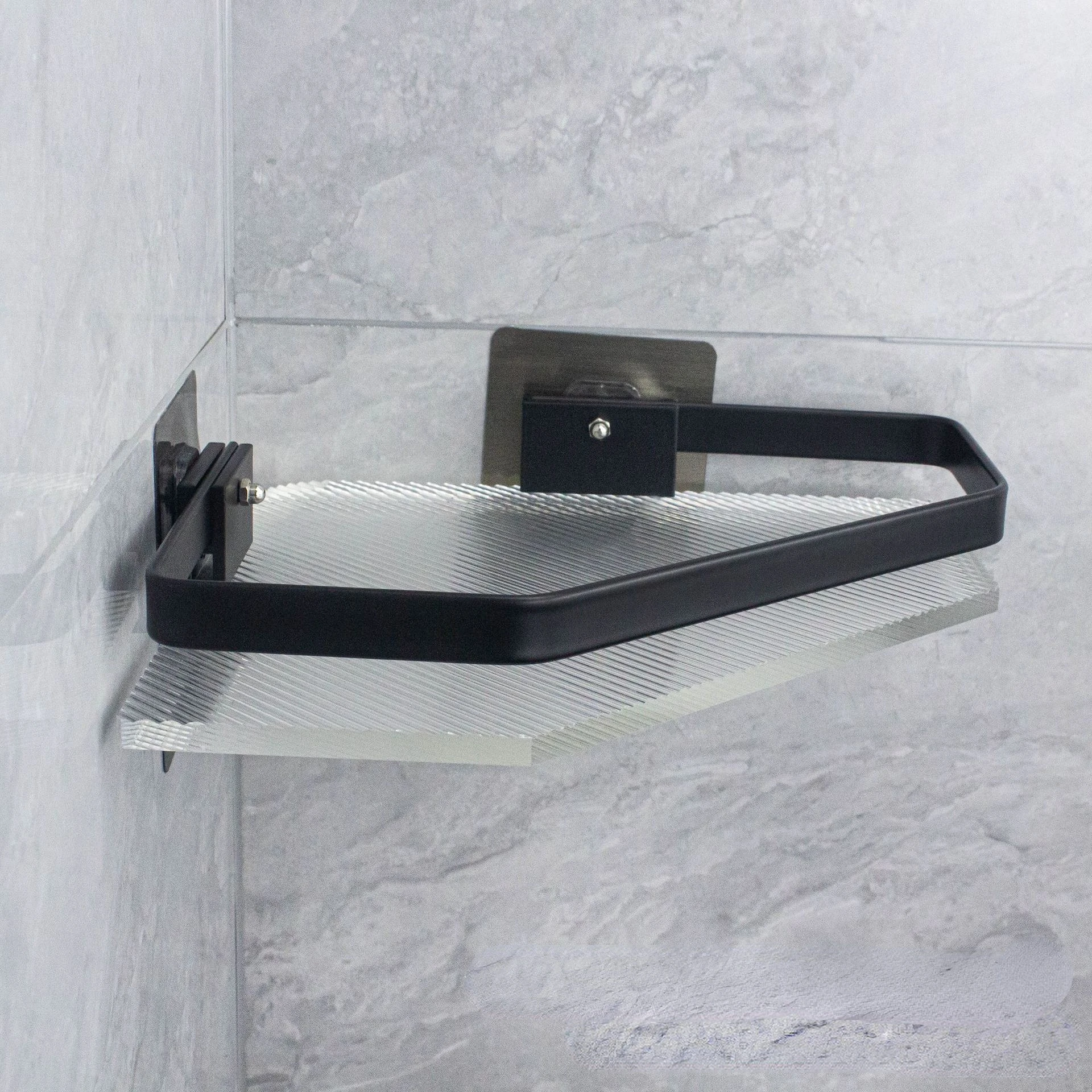 

Новая Черная треугольная корзина, гигиеническая подставка для туалета, неперфорированная акриловая угловая коробка для хранения из алюминиевого сплава, стеллаж для хранения