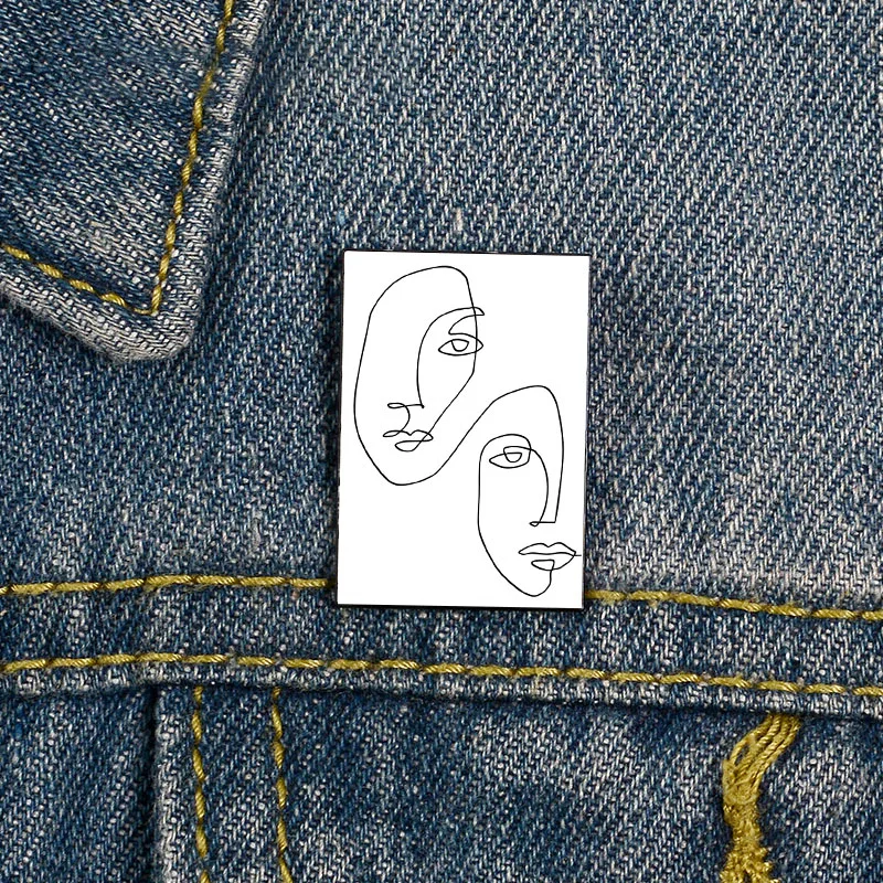 

Fashion Faces Line Art Printed Pin Custom Funny vintage Brooches Shirt Lapel teacher Bag Cute Badge Cartoon pins for Lover Girl