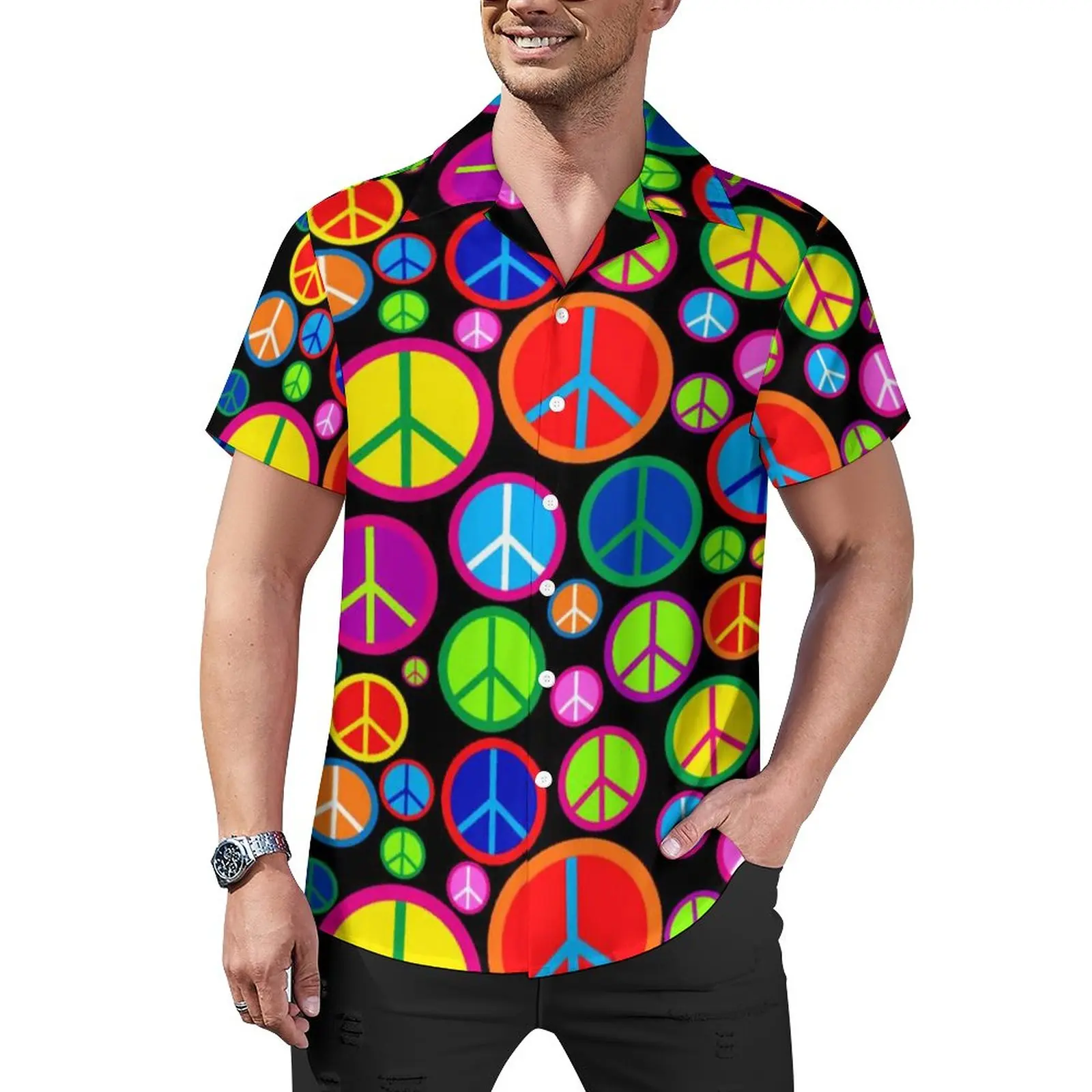 

Рубашка мужская Свободная Пляжная с принтом символа Мира