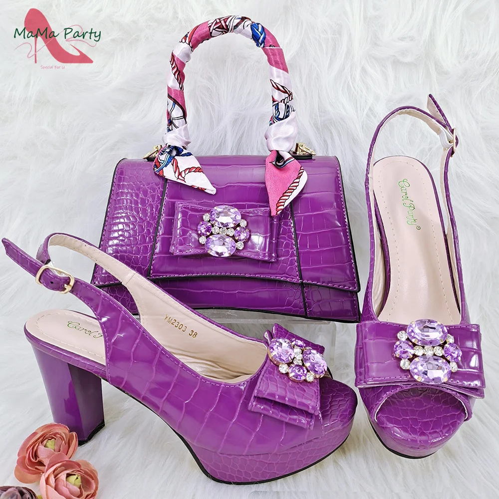 Фото 2024 New Design Sexy Style Ladies Shoes and Bag to Match in Green Color Square Heels Peep Toe Sandals for Wedding Party №2