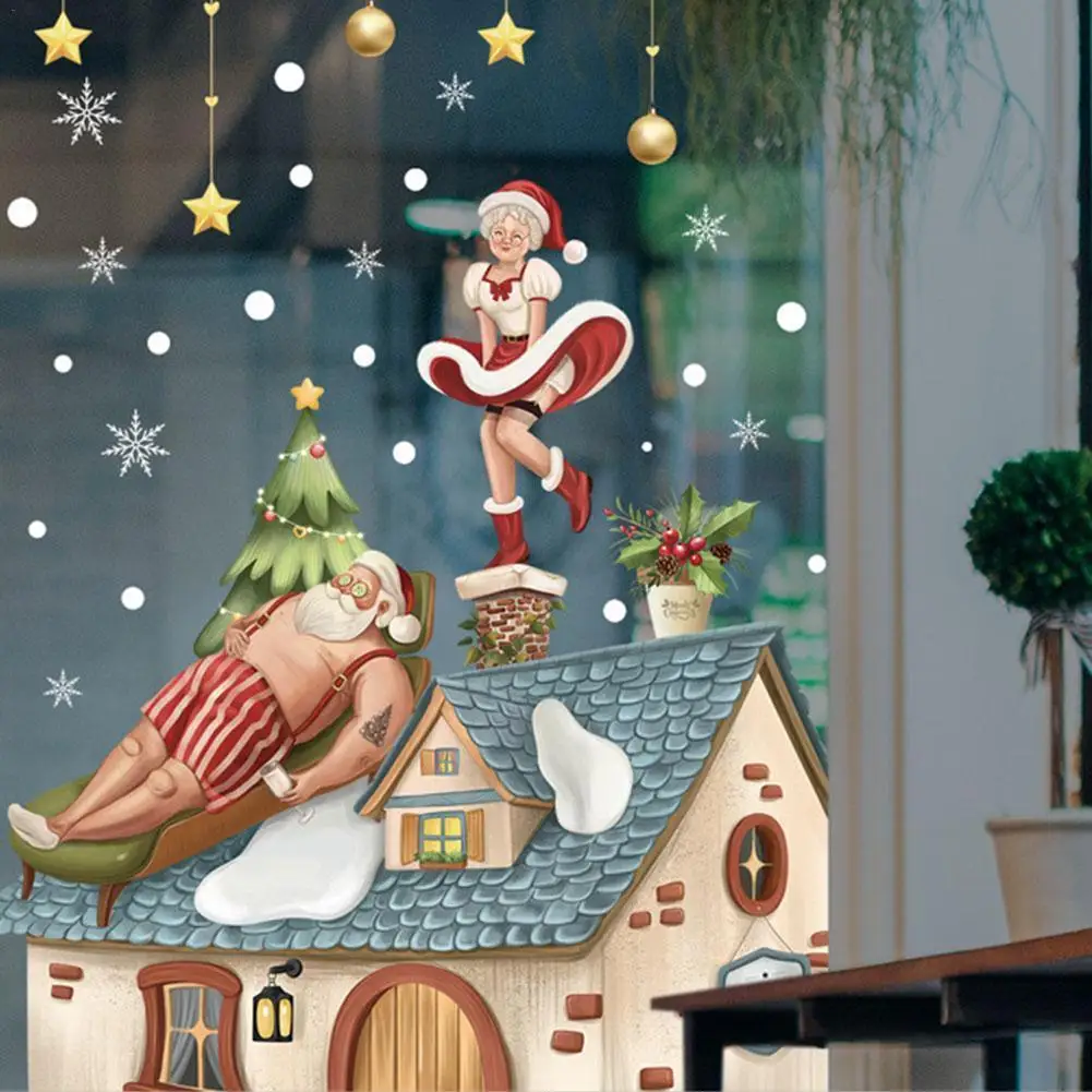 

Merry Christmas Wall Stickers Cute Santa Claus Snowflake Elk Window Glass Stickers For New Year 2023 Xmas Party Home Wall D Q5s5