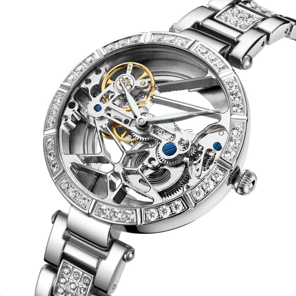 Automatic Tourbillon Mechanical Watches Double Transparent Watch   Ladies Clock SN337 Women  Relogio Feminino