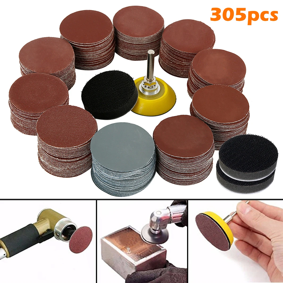 

305Pcs 2 Inch Sanding Disc Alumina Sanding Pads Hook&Loop Sanding Disc 80-3000 Grit Sanding Paper for Metal Wood Glass Polishing