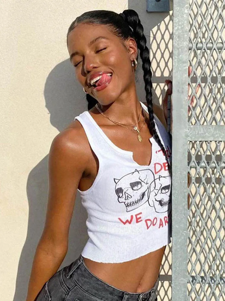 Женский топ без рукавов облегающий Топ в стиле Харадзюку уличная одежда с