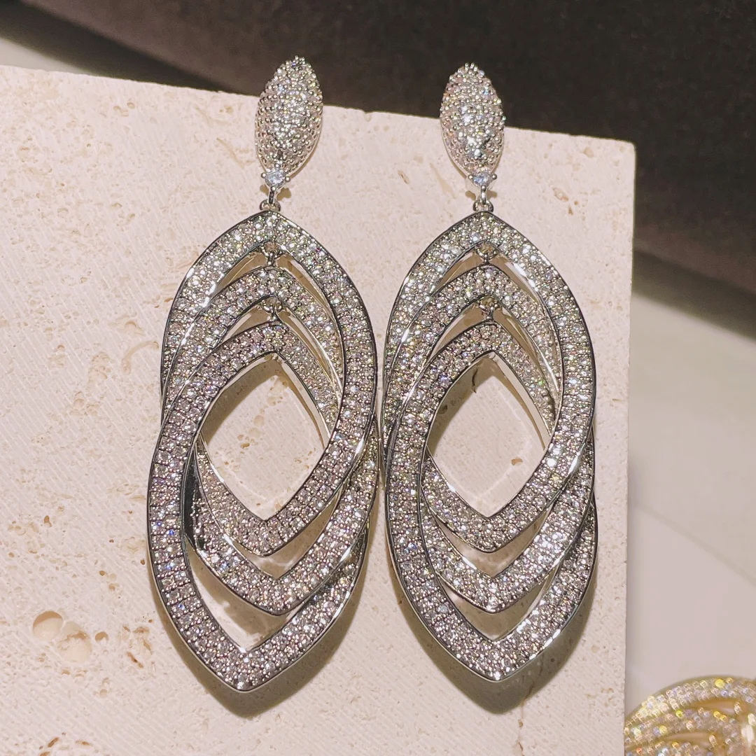 

Fashion Luxury Geometric Design Cubic Zirconia Dangle Earrings For Women Wedding Bridal Earrings boucle d'oreille femme E-1030