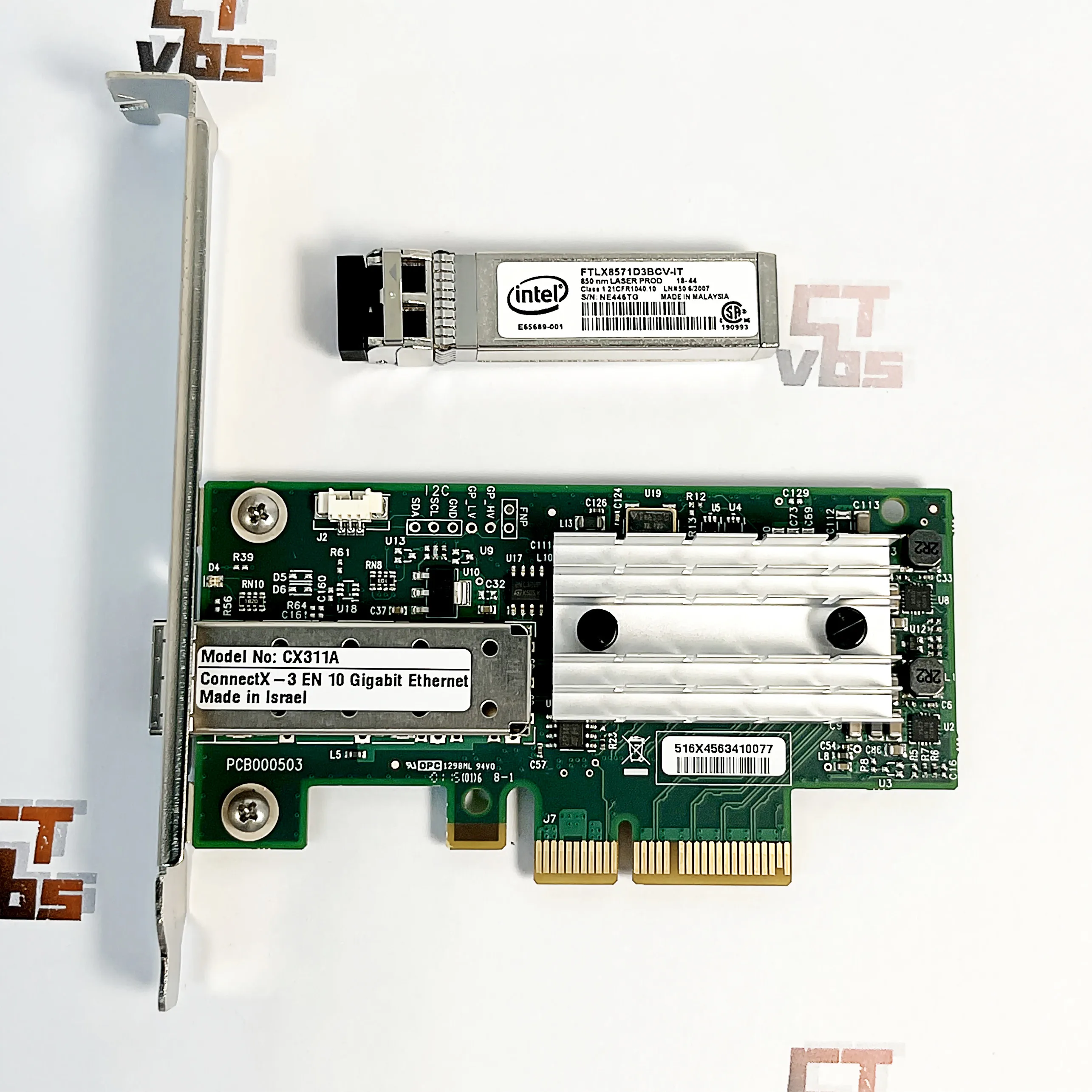 MCX311A-XCAT Mellanox ConnectX-3 EN CX311A 10G Ethernet 10GbE SFP+ PCIe NIC Adapter w/ 10G SFP Fiber Optic Module