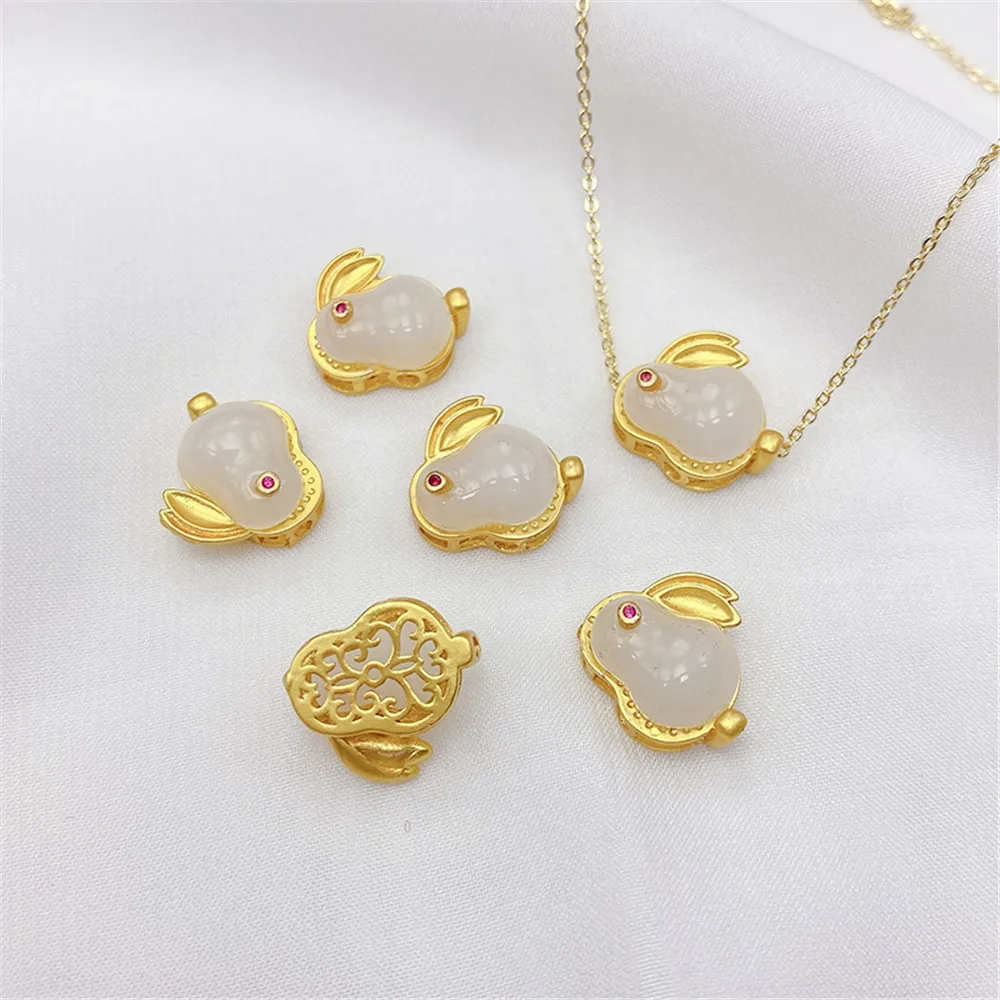 

1pcs Sand gold color imitation Hotan Jade jade rabbit pendant hand diy beaded red rope bracelet rope weaving jewelry materials