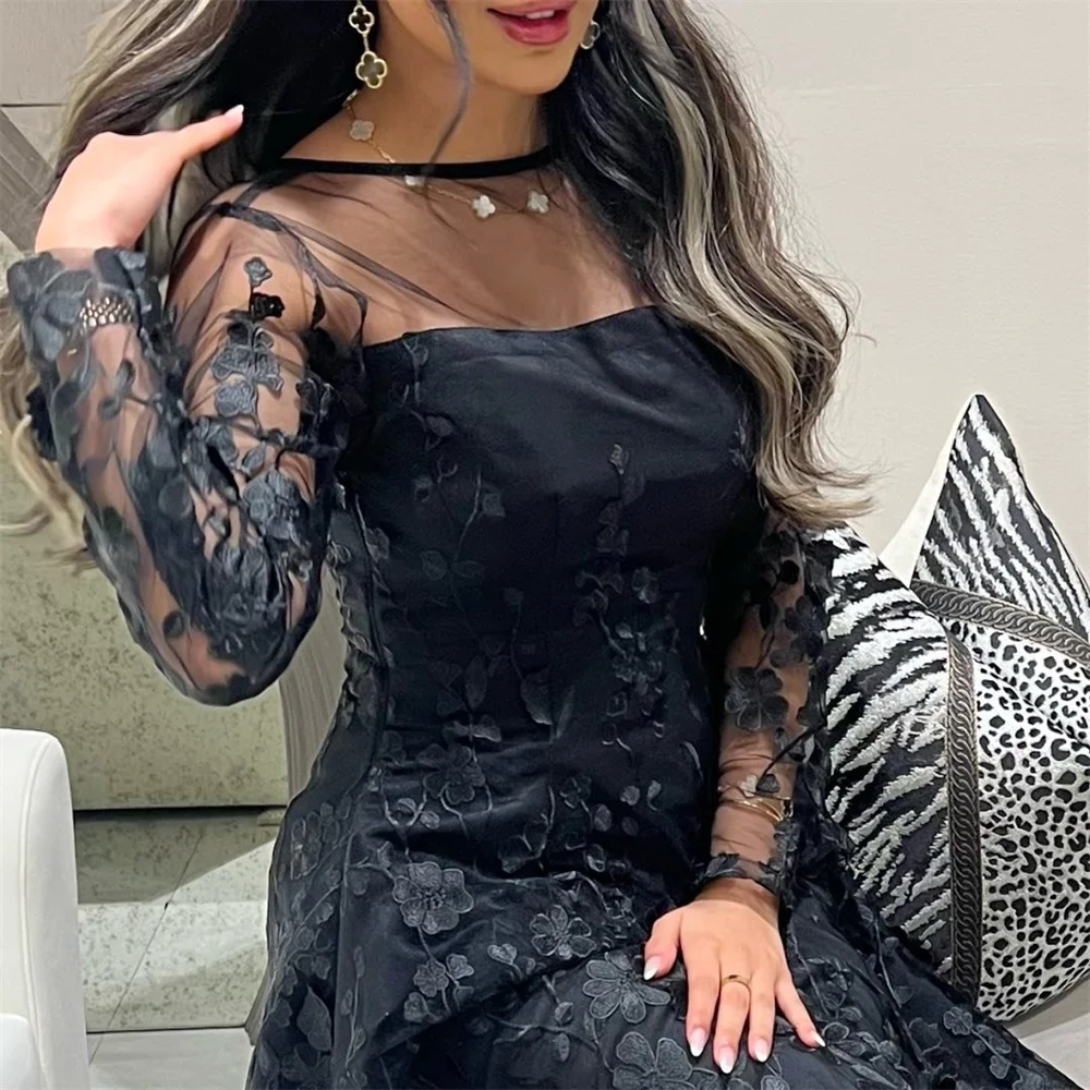 Женское платье для выпускного Cathy черное ТРАПЕЦИЕВИДНОЕ Тюлевое до пола с