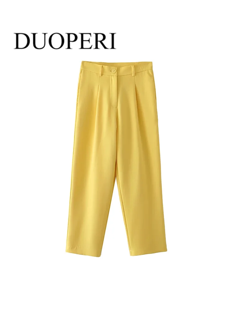 

Женские модные однотонные прямые брюки DUOPERI с боковыми карманами, винтажные женские брюки на молнии