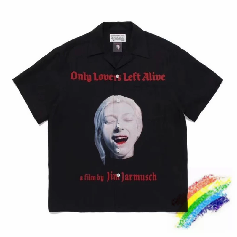 

Гавайские пляжные рубашки 2023ss Wacko Maria для мужчин и женщин, высококачественные рубашки с вампирами и надписью «Only Love Immortality»