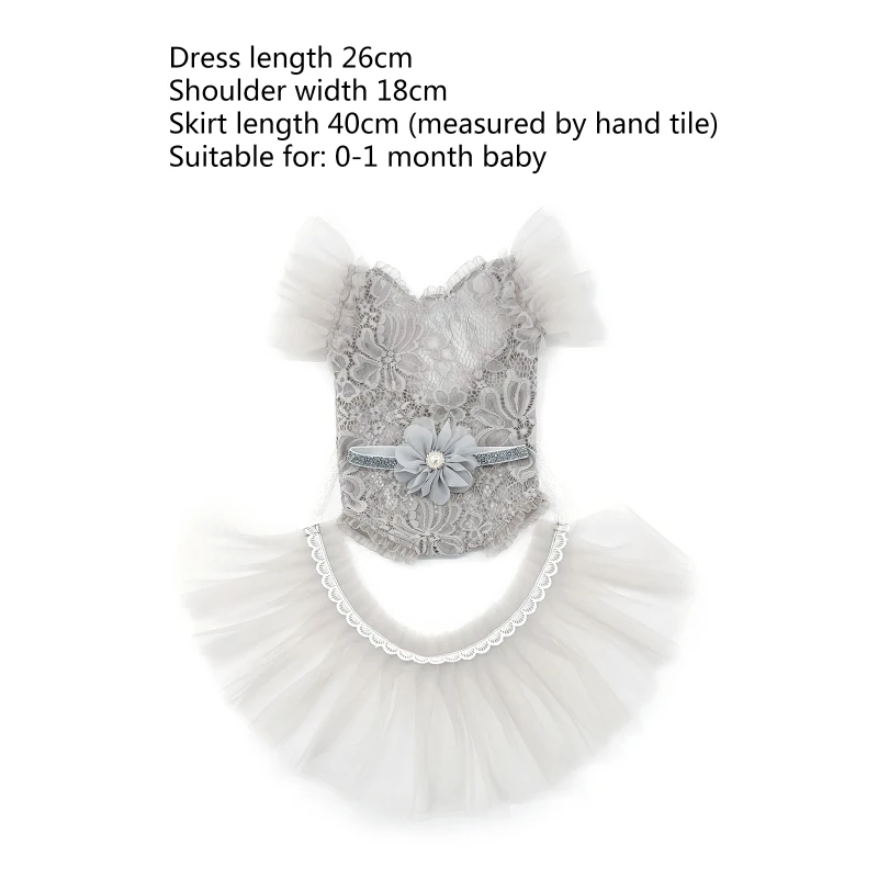 

Наряды для фотосъемки новорожденных, кружевной комбинезон без рукавов с оборками и юбкой-пачкой, повязка на голову с цветами, платье принце...