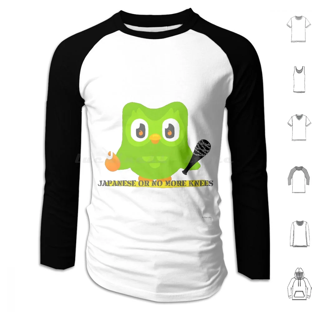 

Duolingo Japanese Or No More Knees Hoodie cotton Long Sleeve Duolingo Owl Duo Japanese Knees Take Your Knees Fire Duolingo Owl