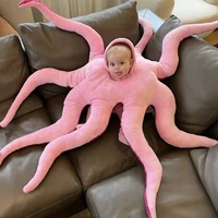 stuffed toy funny baby octopus costume wearable creative octopus appearance hooded fun pink plush doll pillow