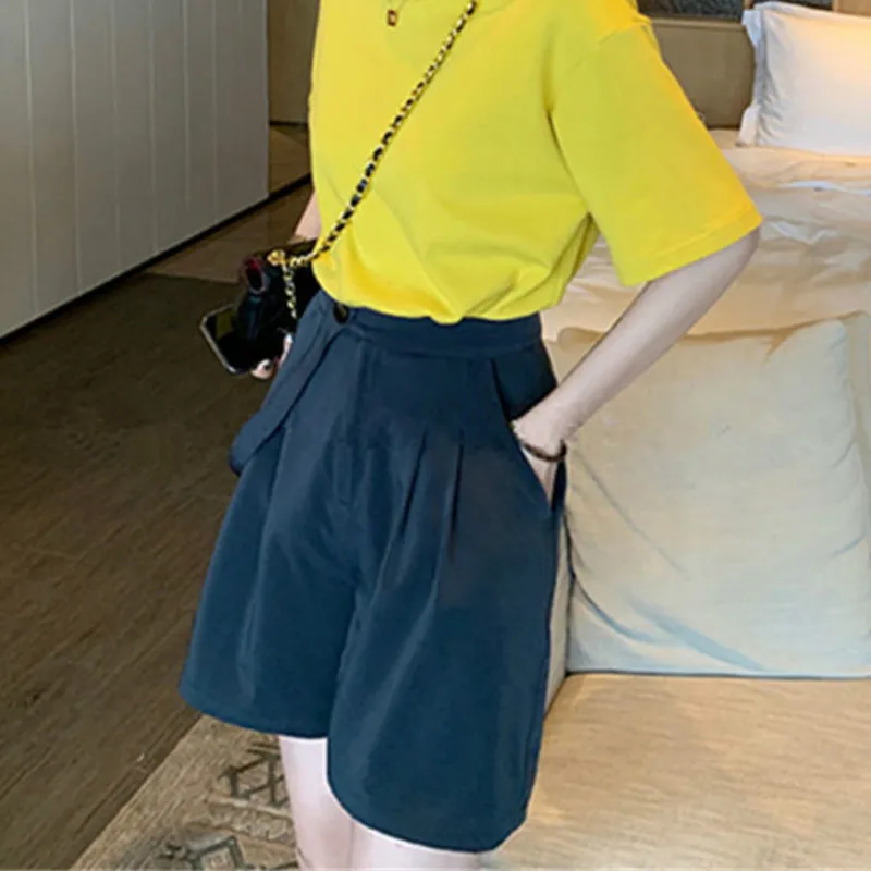 Summer Fashion High Waist All-match Short Trousers for Women BF Style Loose Straight Shorts Womens Oversize Basic Streetwear New