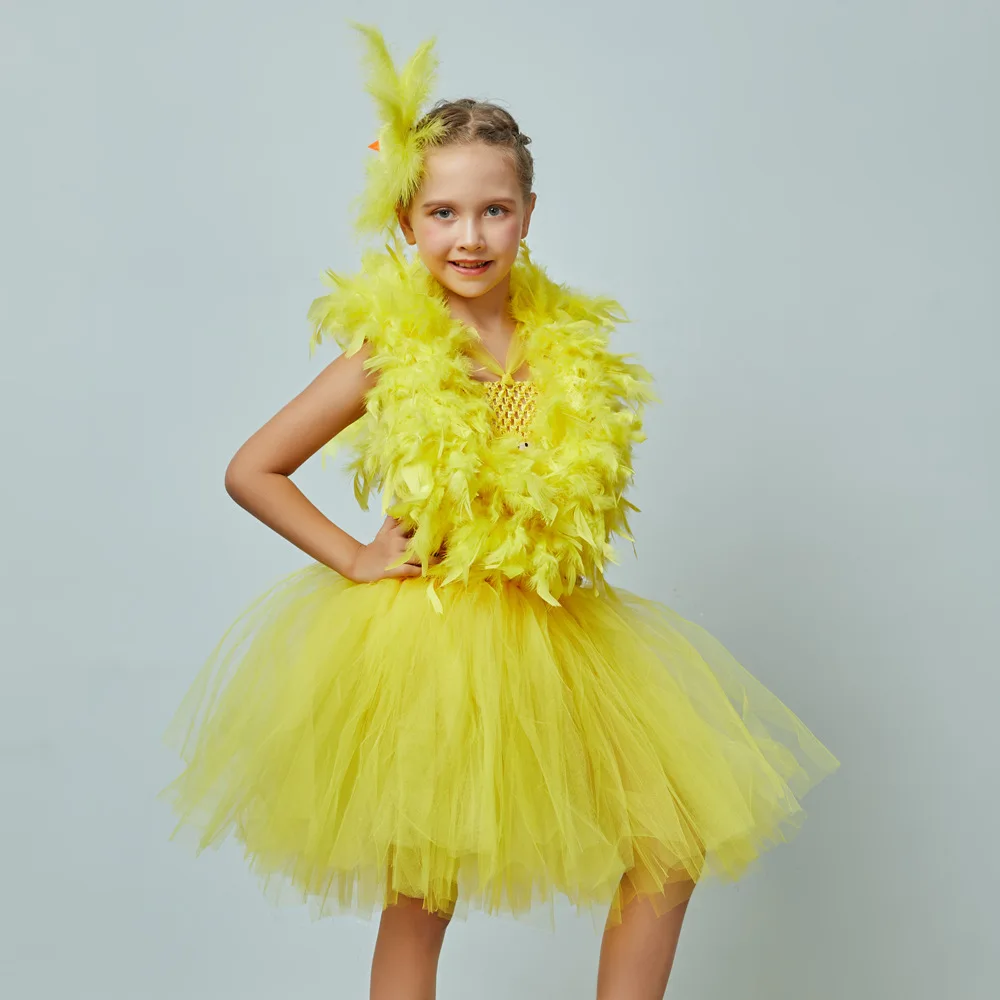 

Yellow Chick Costumes Children Cosplay Dress For Girls Halloween Christmas Festival Dance Clothes Animal Party Stage Performance