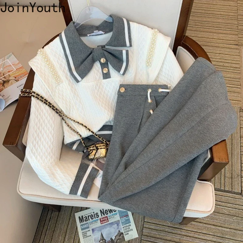 Модный комплект из 2 предметов женская одежда милые толстовки с капюшоном штаны