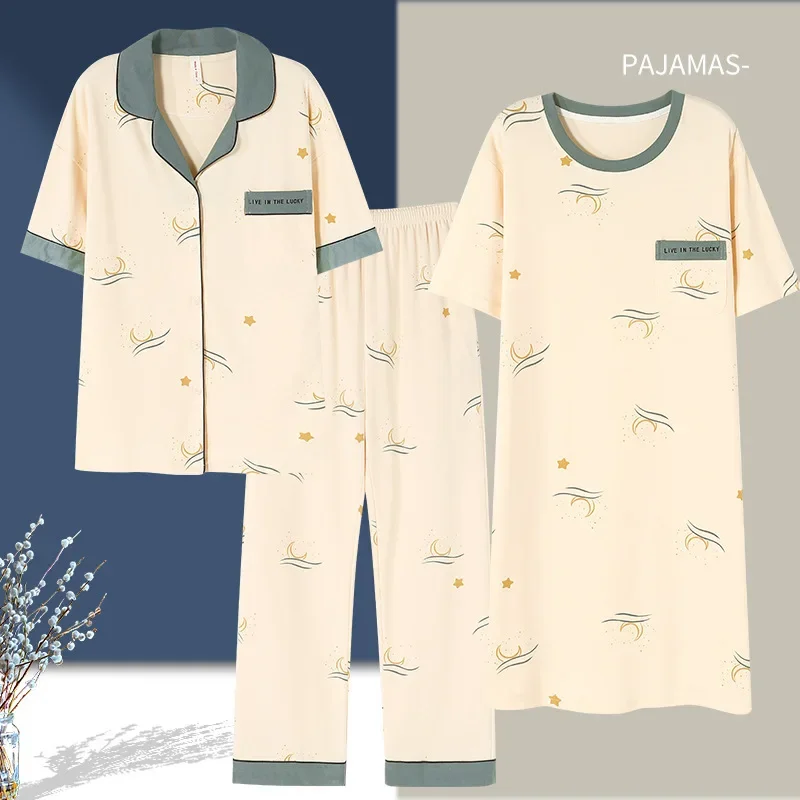 Женский летний пижамный комплект из тонкого хлопка одежда для сна трех предметов