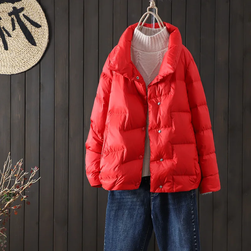 Winter Women Loose 90% White Duck Down Short Jackets Casual Fashion Single Breasted Warm Ultra Light Down Coat Outwear 2021 new