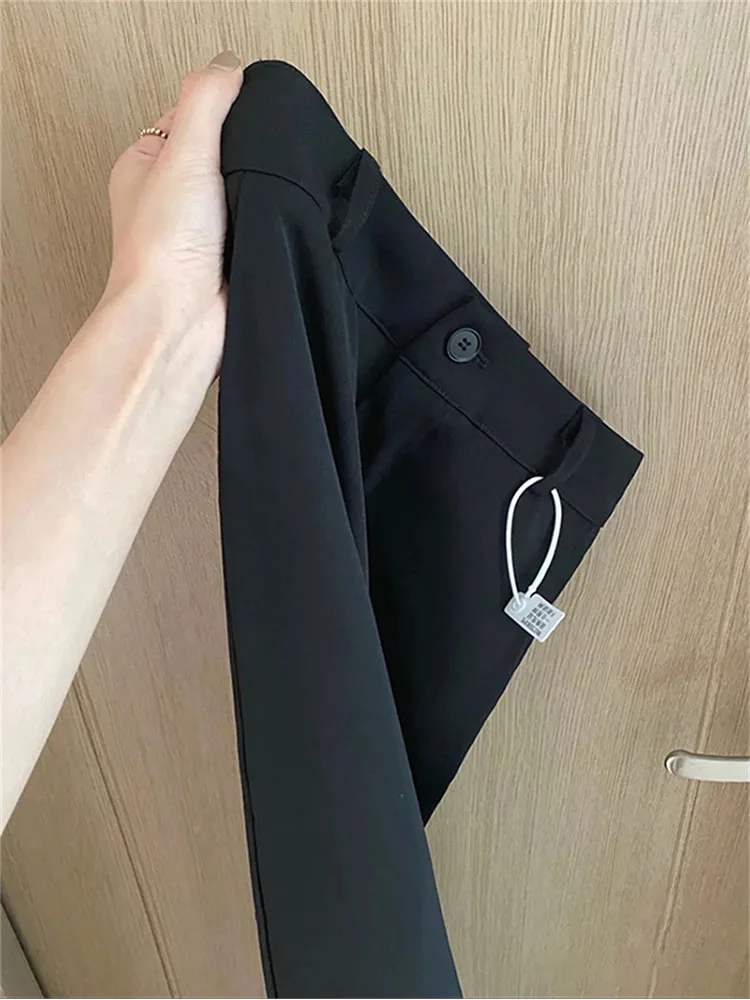 

Новинка 2022, женские повседневные брюки, свободные Стильные прямые Костюмные брюки с разрезом и высокой талией, шикарные офисные женские брю...