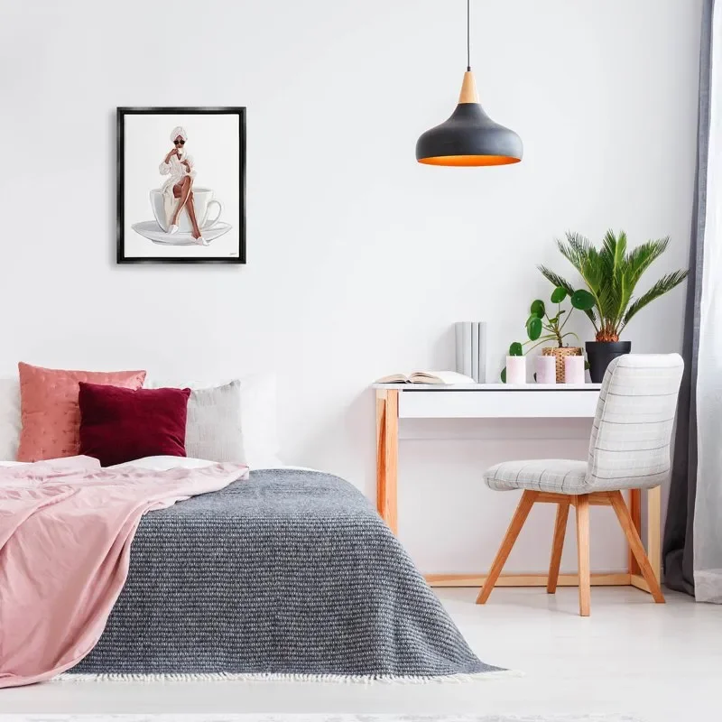 

Fashionable Jet Black Woman Morning Coffee Graphic Art Floating Framed Wall Art - Design by Ziwei Li - Industries