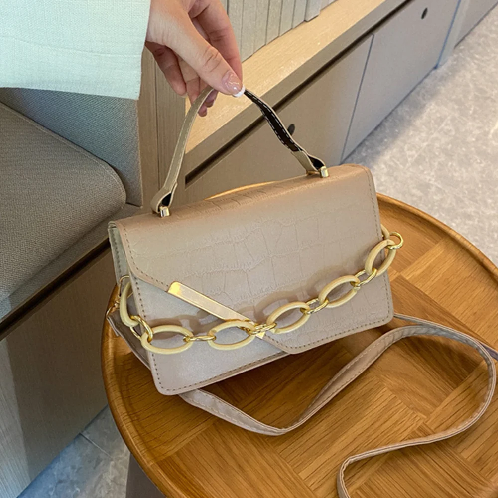 

New Simple Handbags For Female Popular Portable Shoulder Bags Casual Messenger Bags Embossing Chain High Quality Bags
