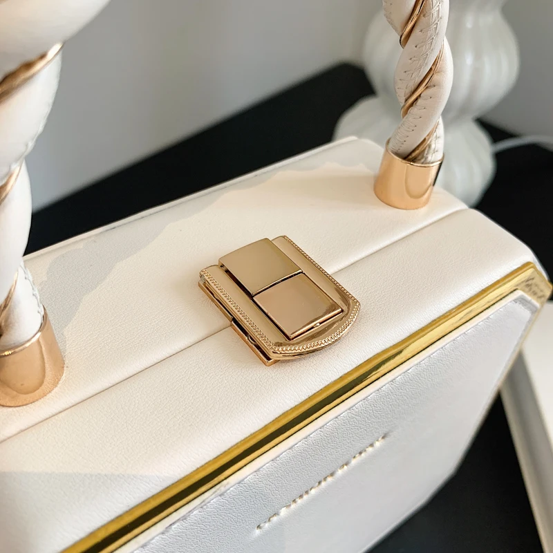 2023NEW Hard Box Shape PU Leather Crossbody Baq with Short Rope Handle for Women Shoulder Handbags and Purses Lady Travel Tote