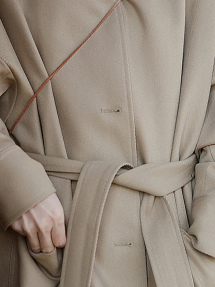 Lautaro Весенне-осенний тренч цвета хаки для женщин с заниженным плечом и длинным