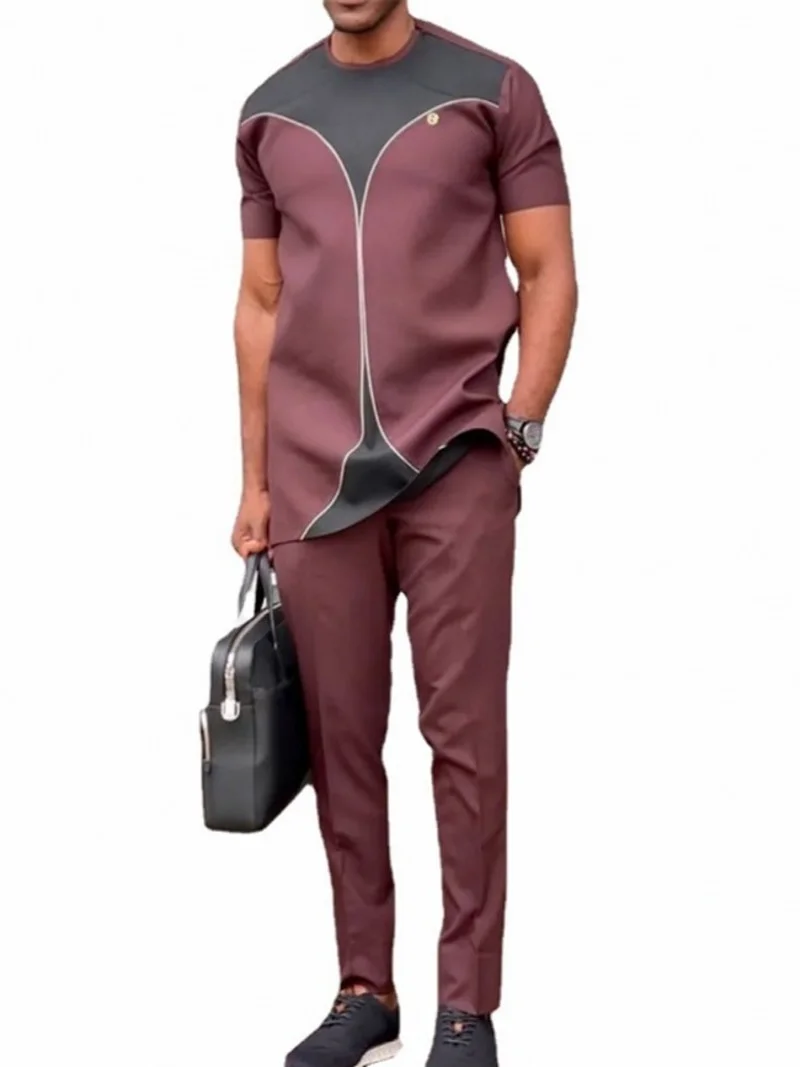 

2022 African Clothes For Men No Cap Shirt Pants Set Embroidery Tops Trouser Suit Men's Traditional African Clothing