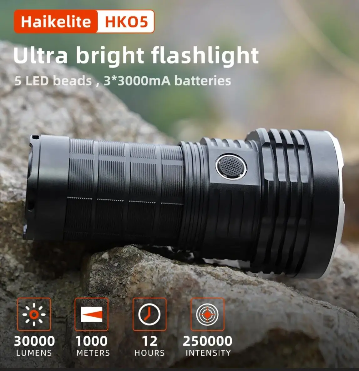 Фото Haikelite HK05 Мощный фонарик 30000 люмен Диапазон 1000 м USB-зарядный фонарь с 3 батареями 21700 №2