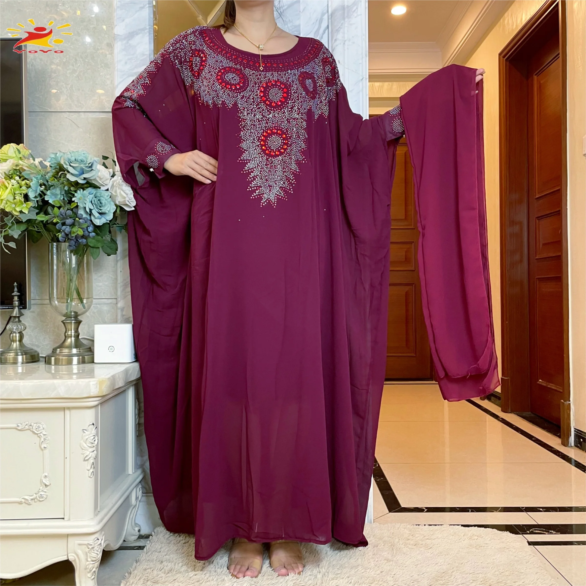 Falda de gasa con forro de Abayas para mujer, Dashiki africano, precioso vestido musulmán de manga larga, novedad de primavera y verano, 2022