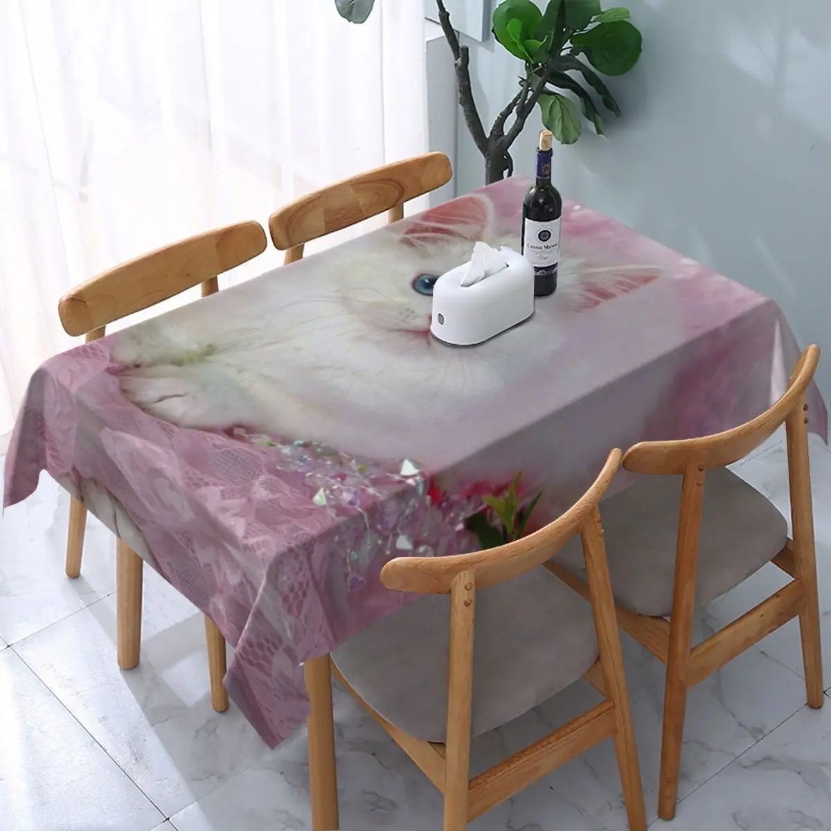 

Cute Persian Cat Print Tablecloth Rectangular Elastic Fitted Waterproof Table Cloth Cover for Party