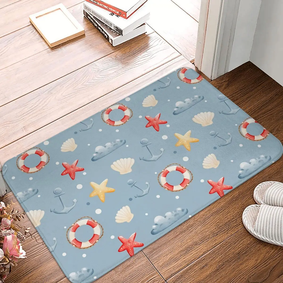 

Anchor Bath Non-Slip Carpet Ocean Blue Starfish Flannel Mat Entrance Door Doormat Home Decor Rug
