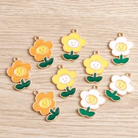 10pcs 19x24mm cartoon enamel sunflower charms for jewelry making alloy flower charms pendants for diy necklaces earrings gifts