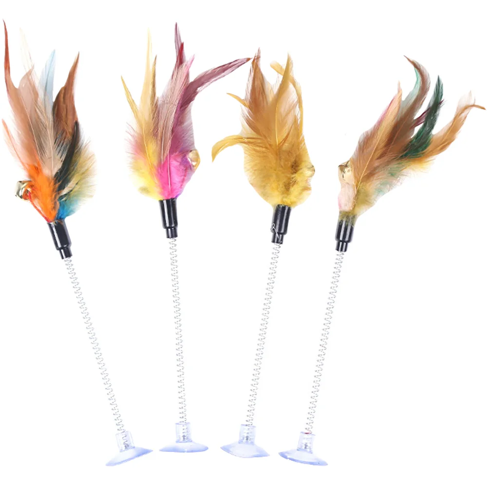 

4Pcs Cat Teasing Stick Wand Funny Cat Suction Cup Cat Pole Indoor Cat