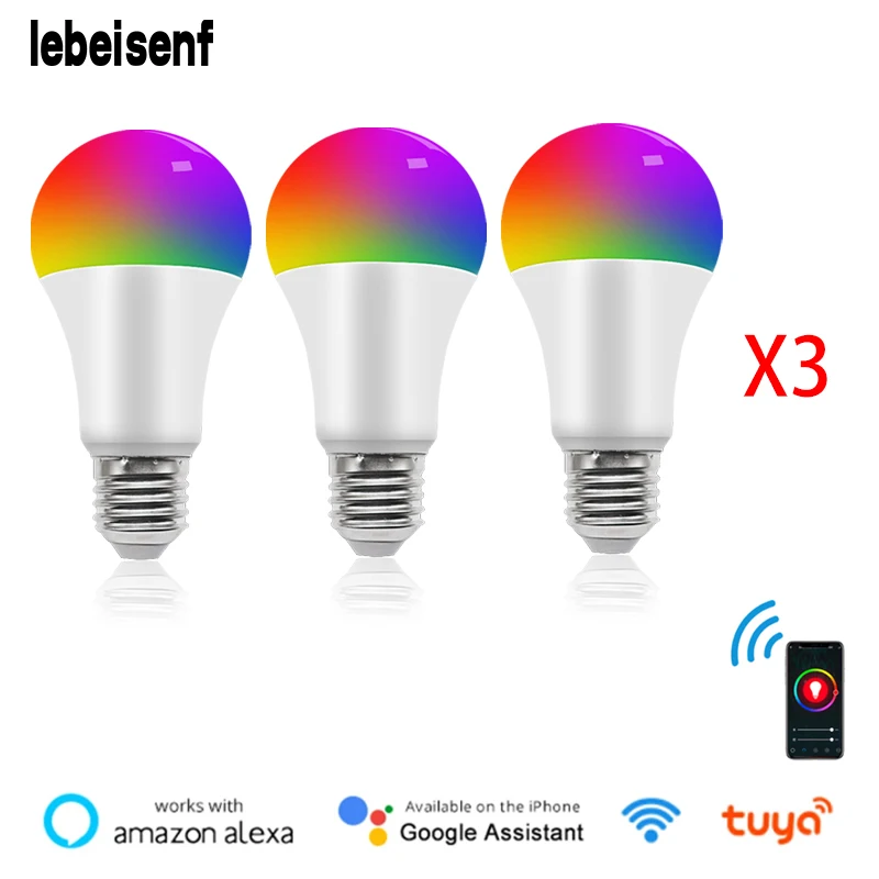 

Регулируемая цветная светодиодная смарт-лампа lebesmenf с bluetooth и дистанционным управлением, 12 Вт, 15 Вт, E27, Wi-Fi, освещение с голосовым управлением...