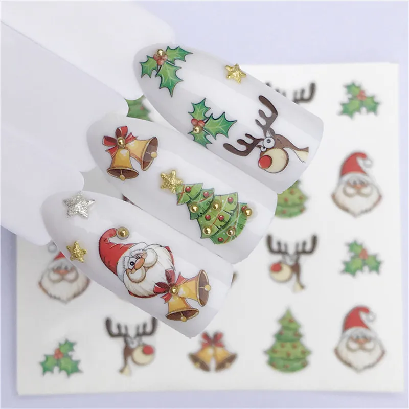 

HEALLOR Nail Art Nail sticker New Year Slider Tattoo Christmas Water Decal Santa Claus Snowman Full Wraps Designs Decals