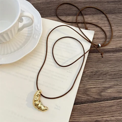 Простое длинное ожерелье с коровьим рогом для женщин, кожаная веревка, легкая цепочка для свитера, модные ювелирные аксессуары
